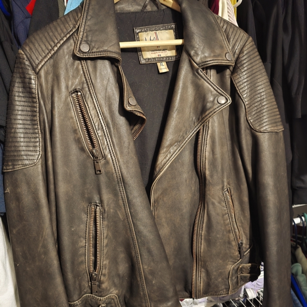 Wilson's Leather Vintage USA Brown Moto Jacket Womens XL